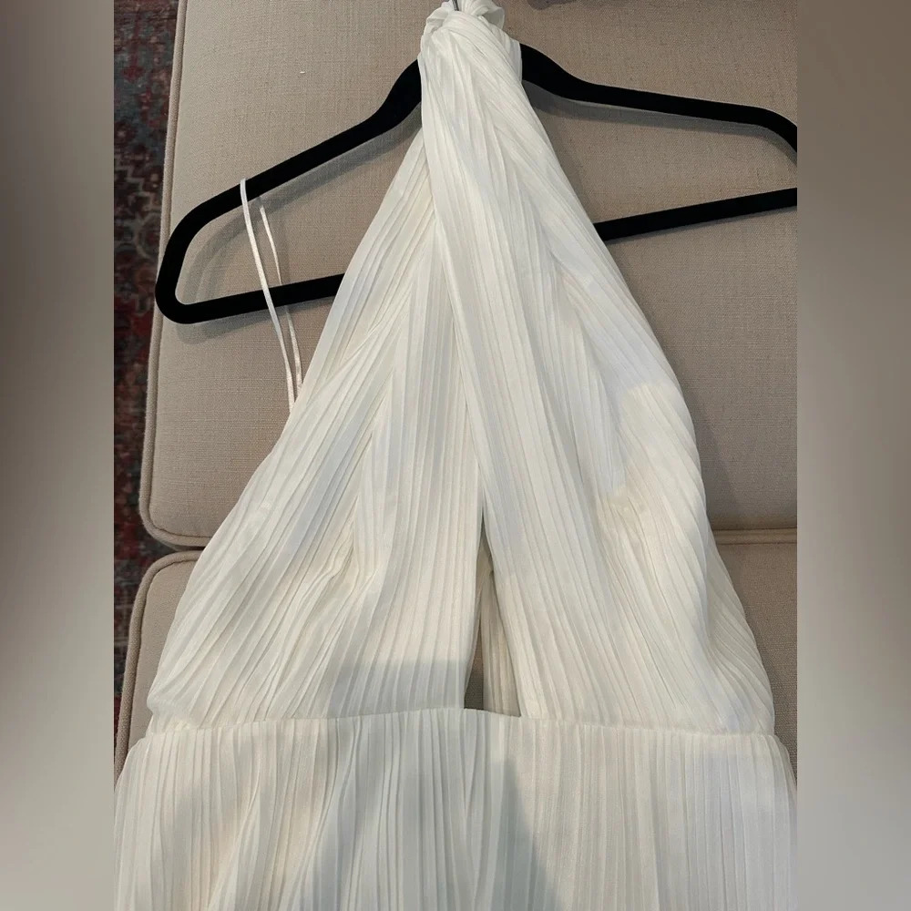 Amanda Uprichard Rivera White Pants Halter Jumpsuit Pleated Flowy Medium - Picture 7 of 9